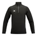 The Gilbert Atom 1/4 Zip Jacket by Gilbert is a black, lightweight outerwear with a high collar, two zippered pockets, and a white logo. Made from recycled polyester, its sleek design fits both sports and casual wear.