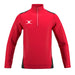 The Gilbert Atom 1/4 Zip Jacket by Gilbert features recycled polyester in red with black side panels, two zippered pockets, and a white abstract logo on the left chest—ideal lightweight outerwear for an active lifestyle.