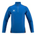 The Gilbert Atom 1/4 Zip Jacket by Gilbert is a long-sleeved, bright blue recycled polyester jacket with two front zip pockets, black side panels, and a white abstract logo—ideal lightweight outerwear for active days.