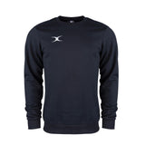 The Gilbert Atom Sweatshirt by Gilbert is a black, long-sleeve crew-neck made from soft cotton fleece with a small white logo on the left chest. Ideal for training apparel, shown against a white background.