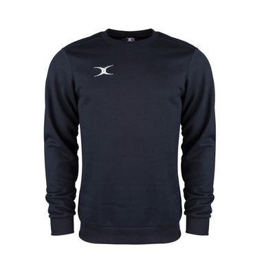 The Gilbert Atom Sweatshirt by Gilbert is a black, long-sleeve crew-neck made from soft cotton fleece with a small white logo on the left chest. Ideal for training apparel, shown against a white background.