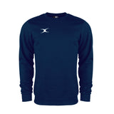 The Gilbert Atom Sweatshirt by Gilbert is a navy blue long-sleeve crewneck made from soft cotton fleece, featuring ribbed cuffs, hem, and a small white logo on the left chest. Displayed against a plain white background.
