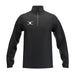 Gilbert Atom 1/4 Zip Fleece by Gilbert: black, long-sleeve pullover made from recycled polyester with a high collar and white abstract logo on the left chest, shown on a plain white background.