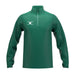 The Gilbert Atom 1/4 Zip Fleece by Gilbert is a green long-sleeve athletic pullover made from recycled polyester, featuring a quarter-zip neckline, quick-dry fabric, and a white logo on the left chest with a simple, pattern-free design.