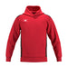 The Gilbert Atom Hoodie by Gilbert is a bright red cotton fleece training top with black side accents, a white logo on the left chest, front kangaroo pocket, and ribbed cuffs.