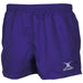 A pair of plain navy Gilbert Saracen V3 Junior rugby shorts with an elastic waistband and the white Gilbert logo on the lower right leg; lightweight, durable shorts designed for junior players.