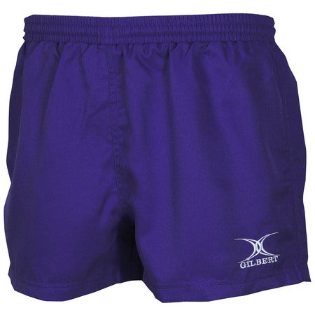 The Gilbert Saracen V3 Short – Women by Gilbert are navy rugby shorts with an elastic waistband, the GILBERT logo in white on the lower left leg, and a female-specific fit for comfort and style.