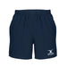 Gilbert Photon Junior Rugby Shorts in navy with elastic waistband, side pockets, and white Gilbert logo on the left leg—durable and ideal for rugby training or match days.