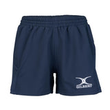 Black lightweight Gilbert Elite Womens Shorts with an elastic waistband and the word GILBERT plus white logo printed on the lower left leg.