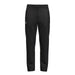 The Gilbert Atom Track Trousers by Gilbert, made from recycled polyester, feature a black design with an elastic waistband, drawstring, and a small white logo on the left thigh. Shown against a plain white background.