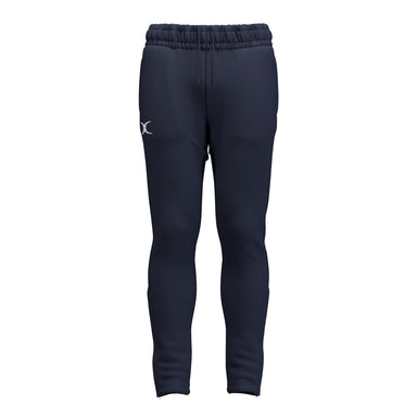 The Gilbert Atom Training Trousers by Gilbert are navy blue polyester joggers with a tapered leg, elastic waistband, and small white logo on the left hip, shown against a plain white background.