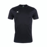 The Gilbert Photon II T-shirt by Gilbert is a high-performance black training tee with a subtle white logo on the left chest, shown on a white background—ideal athletic wear for any workout.