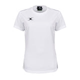 The Gilbert Womens Photon II T-Shirt is a white performance tee featuring a small black chest logo and collar tag, shown on a white background—perfect for those seeking high-performance sportswear from Gilbert.