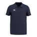 The Gilbert Atom Polo Shirt by Gilbert is a navy blue, short-sleeved polo made from recycled polyester. It features a collar, three buttons, a small white logo on the left chest, and has a casual fit with no visible patterns.