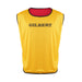 The Gilbert Rugby Reversible Training Bib features red and yellow colors, black trim, and bold "GILBERT" branding—ideal for adult team practice with its versatile reversible design.