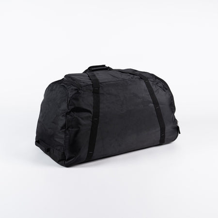 A large black Gilbert Club V4 Team Bag with two handles and a zipper, ideal for carrying rugby gear, is displayed on a white background.