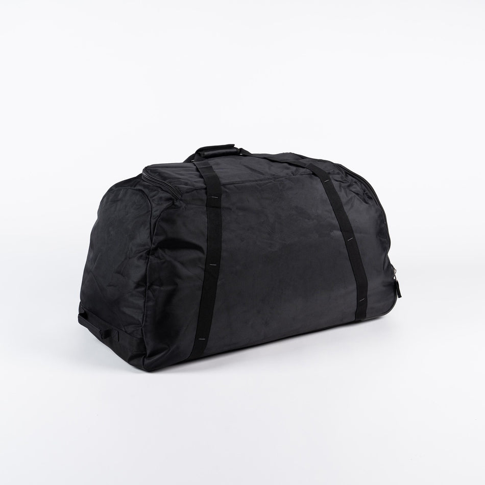 A large black Gilbert Club V4 Team Bag with two handles and a zipper, ideal for carrying rugby gear, is displayed on a white background.