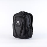 The black/black Gilbert Club V4 Rucksack features multiple zippered compartments, a mesh side pocket, and a white Gilbert logo on the front, shown against a plain white background.