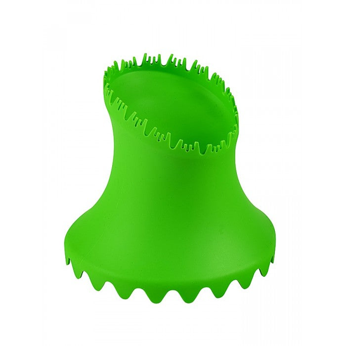 The Dan Carter Kicking Tee - Supertee Elite 120 is a bright green, flexible silicone rugby tee with a wide base and narrow top, both featuring jagged, precision teeth-like edges inspired by Supertee’s Four Precision Tapered Teeth.