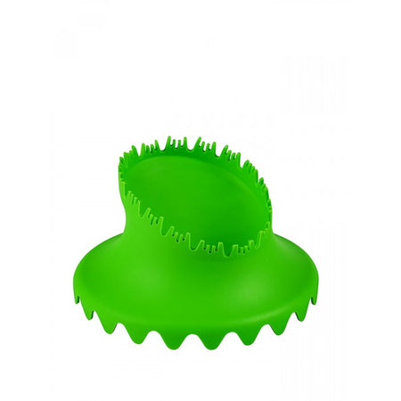 The Dan Carter Kicking Tee - Supertee Elite 75 by Dan Carter features a bright green, flexible silicone design with a wide base, slanted open top, and tapered teeth inspired by innovative Supertee technology for improved kicking accuracy.