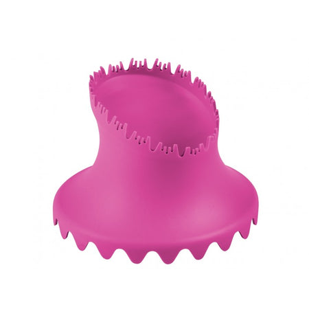 The Dan Carter Kicking Tee - Supertee Elite 95-Pink by Dan Carter is a bright pink silicone kicking tee with Precision Tapered Teeth, a wide base, and unique jagged wavy edges, resembling a splash or crown.