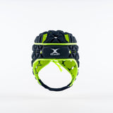 The Gilbert Air Headguard - Senior by Gilbert, shown in black with padded protection and the brand logo on the front, is displayed against a plain white background.