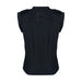 The Gilbert Vapour Vest Body Armour - Senior by Gilbert is displayed from the back, showing black, sleeveless coverage with reinforced padding on the shoulders and upper back for impact absorption. This unisex protective vest stands out against a white background.