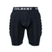 The Gilbert XP25 Protective Shorts - Junior feature black padded sports design with breathable EVA side padding for protection. "Gilbert" is printed in white on the waistband, shown against a white background.
