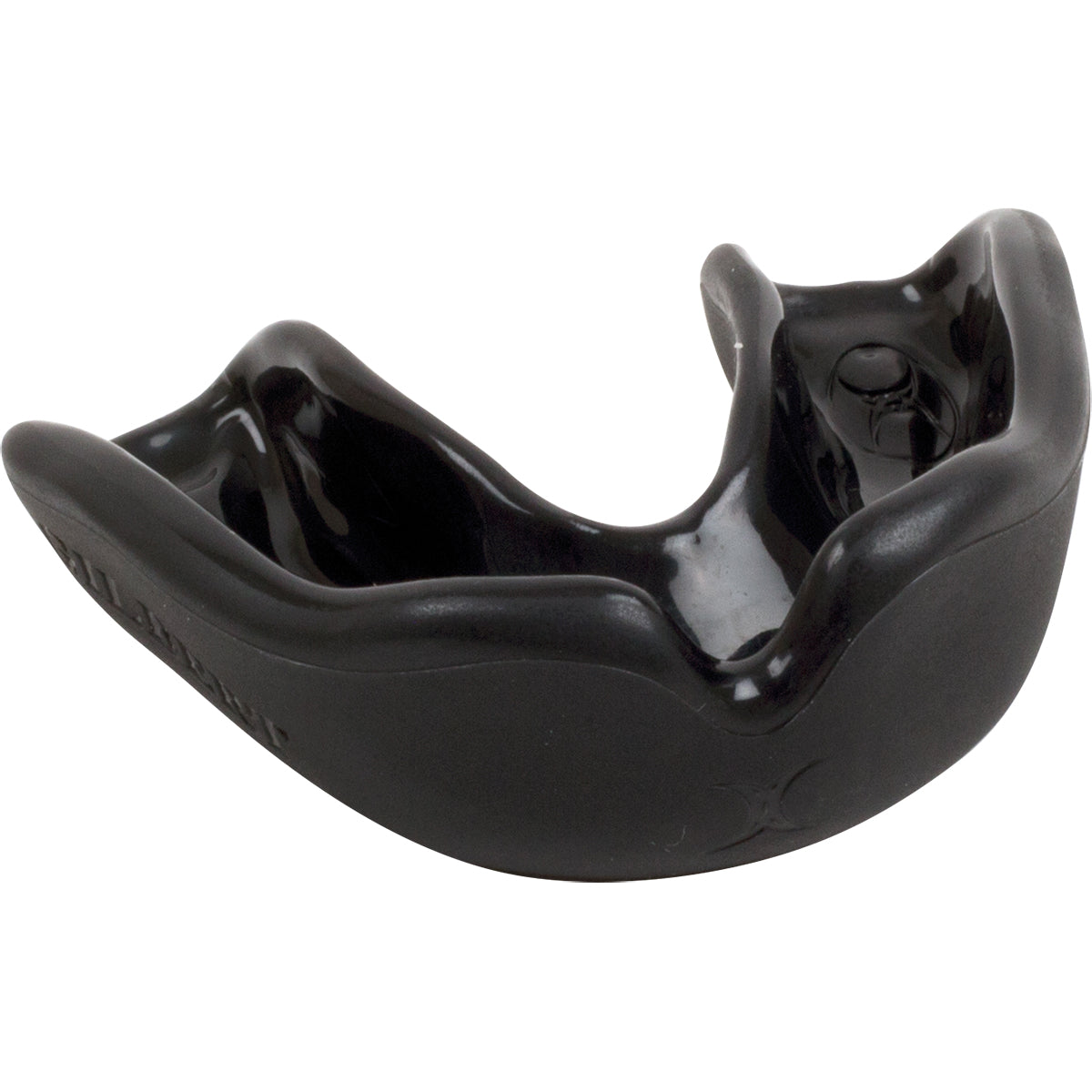 The black Gilbert Academy Mouthguard by Gilbert, featuring a contoured design and durable plastic material, is shown on a white background—perfect for rugby players seeking reliable protection.