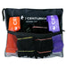 The Centurion Junior Rugby Tag Set includes orange and purple tag belts with black Velcro straps, all stored in a black mesh bag—perfect child rugby training equipment from Centurion.