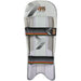 The Gunn & Moore Rival 909 Wicket Keeping Pads 2026 are white adult keeper pads with black, grey, and orange accents, GM branding, two striped black straps, and lightweight protection.