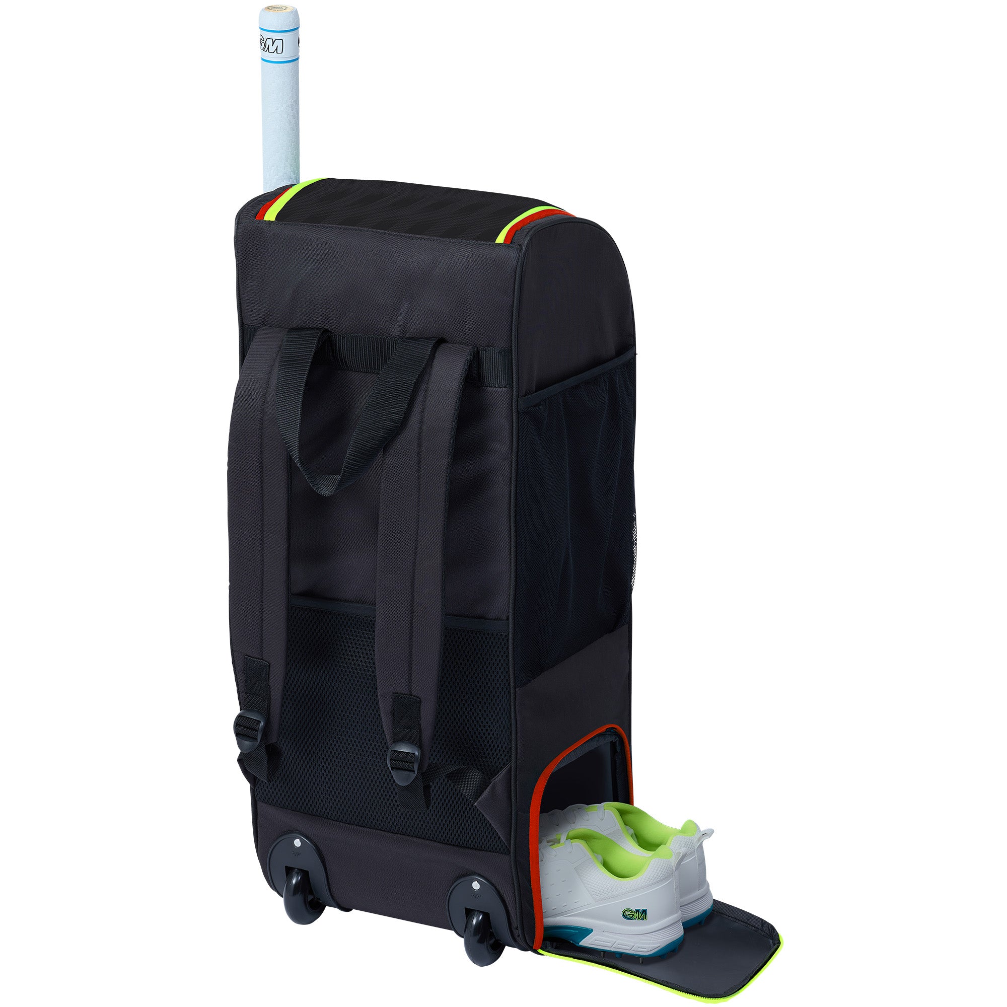 The Gunn & Moore Rival Wheelie Duffle 2026 by Gunn & Moore is a compact cricket bag with handles, mesh pocket, separate zippered shoe compartment, and vertical bat slot—ideal for juniors or as a starter cricket bag.
