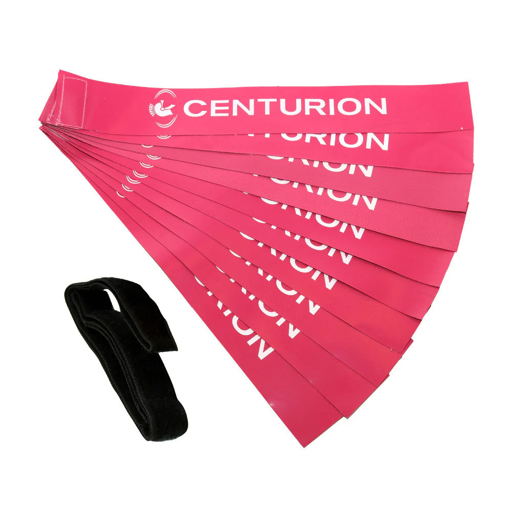 Centurion Tag Belts (Pack of Ten) by Centurion—red, with black Velcro straps—are perfect non-contact training aids for tag rugby and sports.