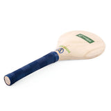 The Aresson Stoolball Bat is a wooden bat with a blue grip, featuring a green Smashball logo and yellow Aresson brand mark—ideal for school sports or as a modern alternative to the traditional stoolball bat.
