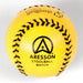 The Aresson Match Stoolball Ball, in bright yellow, is shown on a white background and is the official ball for Stoolball England matches.