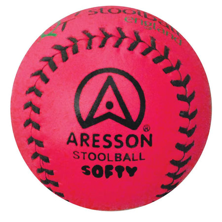 The Aresson Softy Stoolball - Pink features bold black stitching and the brand logo on the front—ideal for indoor stoolball games.