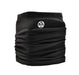 The Six Peaks Winter Neck Warmer is black with a small white mountain logo and "SIX PEAKS" text on the front. Its soft, slightly gathered fabric is wind resistant for added comfort in cold weather.