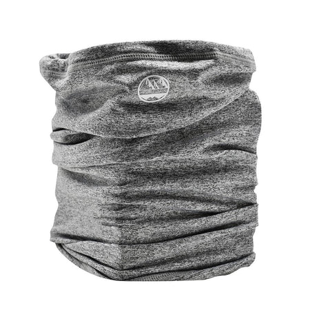 The Six Peaks Winter Neck Warmer is a gray, heathered fleece-lined gaiter with subtle wrinkles and a small circular mountain logo near the top, designed to keep you cozy and wind resistant all winter.