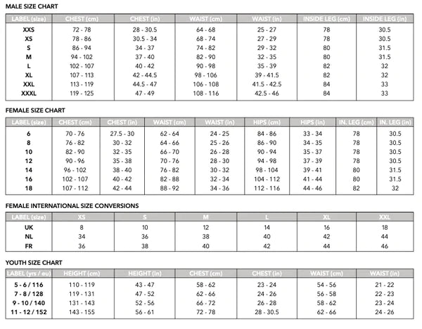 Gray Nicolls Quedgeley & Hardwicke CC Matrix V2 T-Shirt size charts (cm) for men, women, and youth: chest, waist, hips, height. Includes female international size conversion. Ideal for active training and moisture wicking.