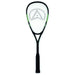 The Aresson All Play Squash Racket by Aresson features a black and green design, teardrop-shaped head, black strings, and a black grip, displayed against a white background.