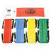 The Wilks Flat Foot Speed Ladder by Wilks includes four colored foldable boards (red, blue, yellow, green) with straps, a red WILKS carrying bag, and an instruction card—ideal for footwork and agility training.