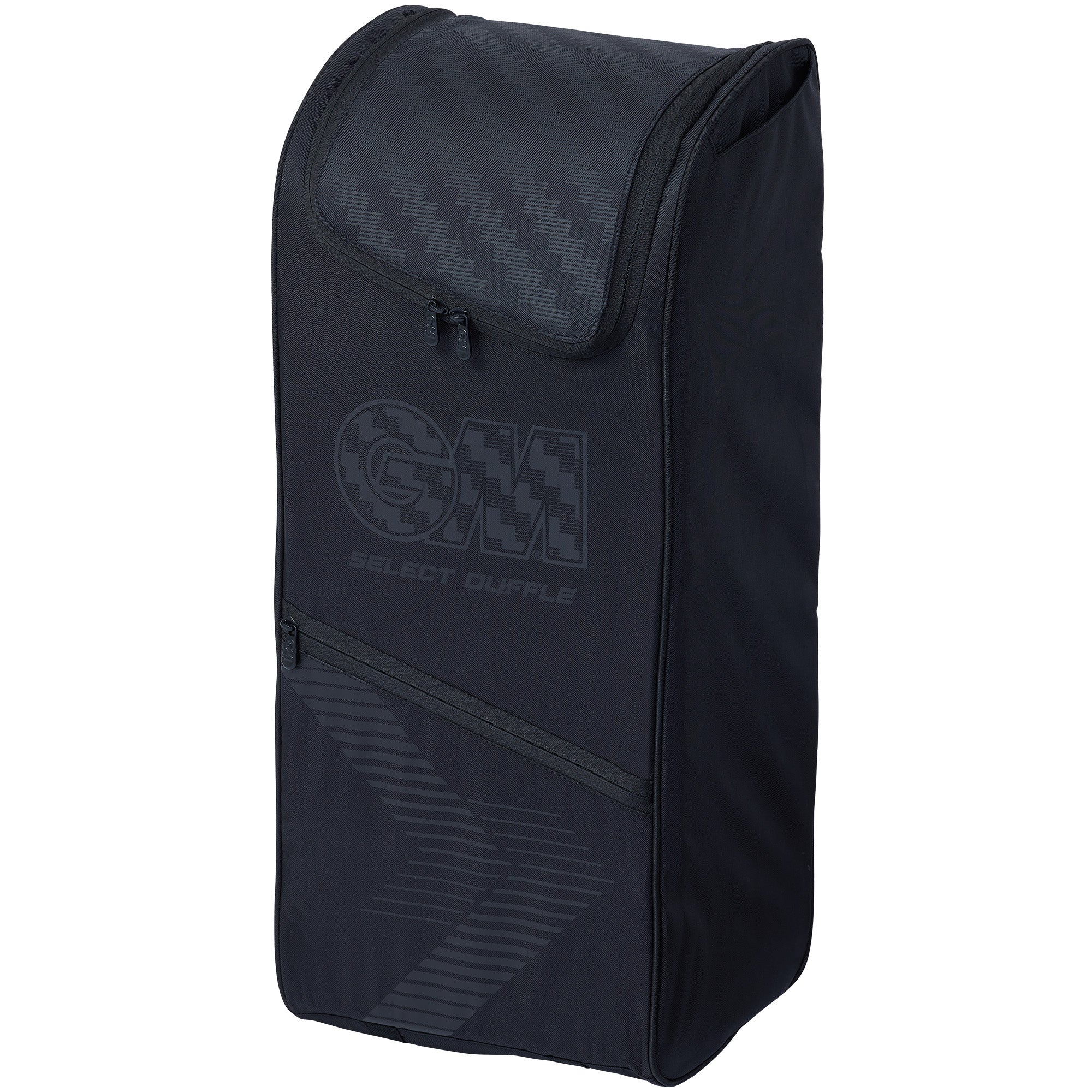 The Gunn & Moore Select Duffle 2026 is a black, rectangular cricket bag with a zippered top flap, side pocket, and subtle GM branding. Lightweight and ideal for players on the move.