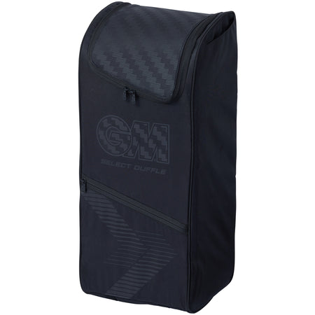 The Gunn & Moore Select Duffle 2026 is a black, rectangular cricket bag with a zippered top flap, side pocket, and subtle GM branding. Lightweight and ideal for players on the move.