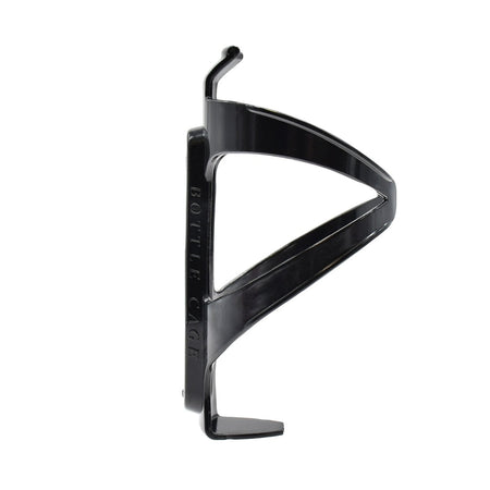 The Six Peaks Cycling Bottle Holder by Six Peaks stands upright on a white background. This universal, lightweight bottle cage has "BOTTLE CAGE" embossed on the side—an essential accessory for any cyclist.