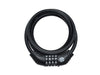 The Six Peaks Cycling Cable Lock by Six Peaks is a black, coiled lock with a 4-digit combo display set to 7-7-7-7, offering reliable security for your bike.