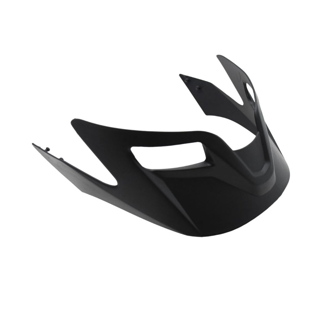The Six Peaks Junior Cycling Helmet features a black plastic visor with angular edges and open cutouts, shown at a slight angle against a white background.