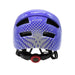 The Six Peaks Junior Cycling Helmet by Six Peaks is shown from the rear in purple with white dots, black ventilation holes, and an adjustable black strap featuring a red dial at the back.