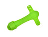 A vibrant green Six Peaks LED Dog Collar Light by Six Peaks, featuring a wide, flat body, two side tabs, and a rounded end with a buttoned strap for secure fit, is displayed on a white background.