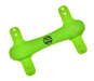 The Six Peaks LED Dog Collar Light is a bright green, bone-shaped plastic accessory with four flat ends (each with two holes) and a black mountains logo—ideal for high visibility on your pet’s collar.