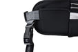 Close-up of a black adjustable strap with a plastic side-release buckle on the Six Peaks LED Dog Lead Running Belt by Six Peaks.